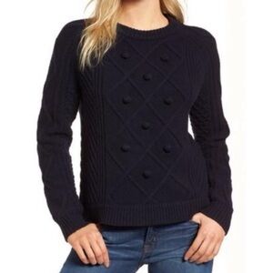 J. Crew Bauble-Front Cable Knit Wool Sweater | Navy | SIZE M